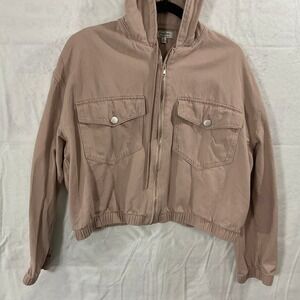 Faded Rose Essentials Hooded Jacket Womens XL Mauve Pink Utility Cropped Zip Up